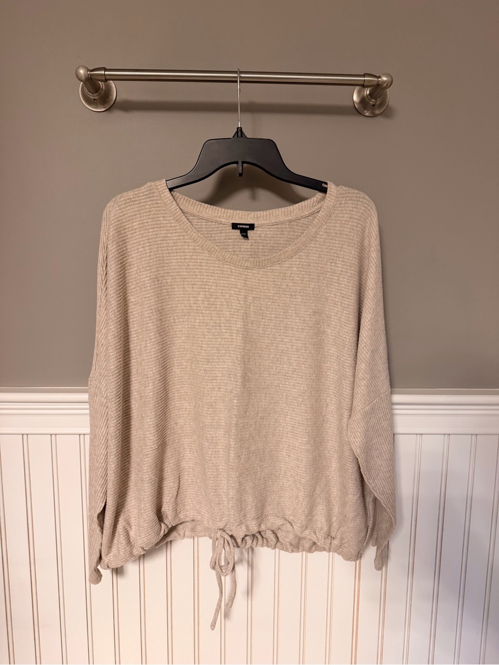 Express Cream Ribbed Knit Sweater Top